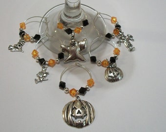 Set of 6 Cute Halloween Wine Charms