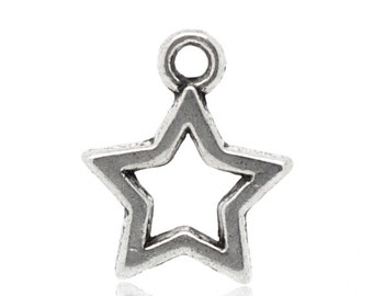 5 Pieces Cute Antique Silver Star Charms