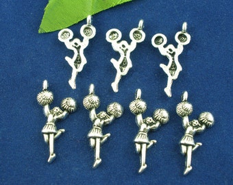 10 PCs Antique Silver Cheerleader Charms