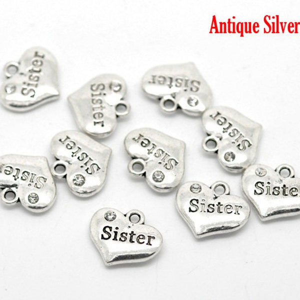 Silver & Purple Glitter Best Sister Charm main image 1
