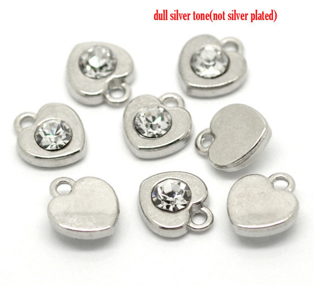 Silver Rhinestone Heart 4 Pieces Silver Tone Clear Rhinestone Heart Charms - Etsy