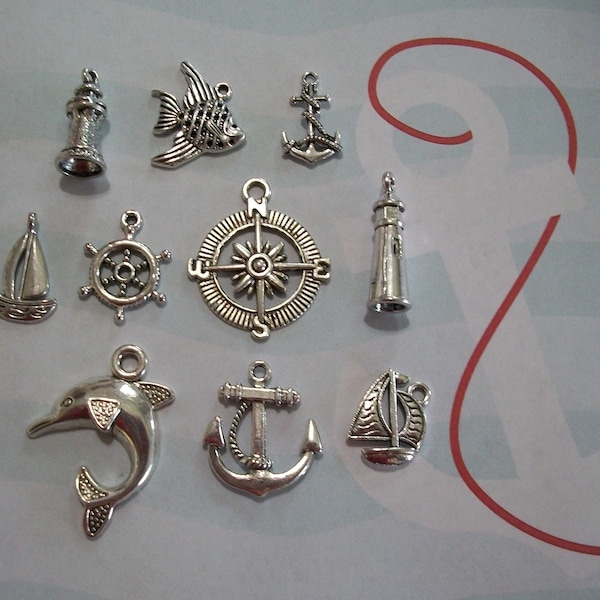 Cute 10 piece Nautical Charm Collection