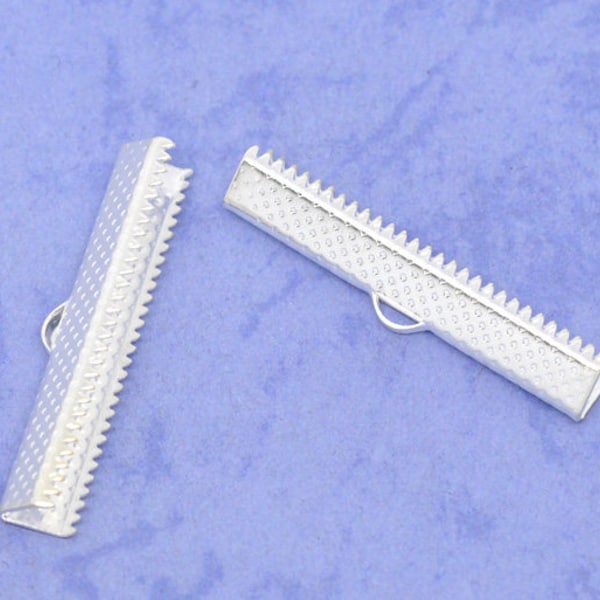 25 Pieces Silver Plated Ribbon Crimp Ends, 35mm(1 3/8")x7.5mm( 2/8")