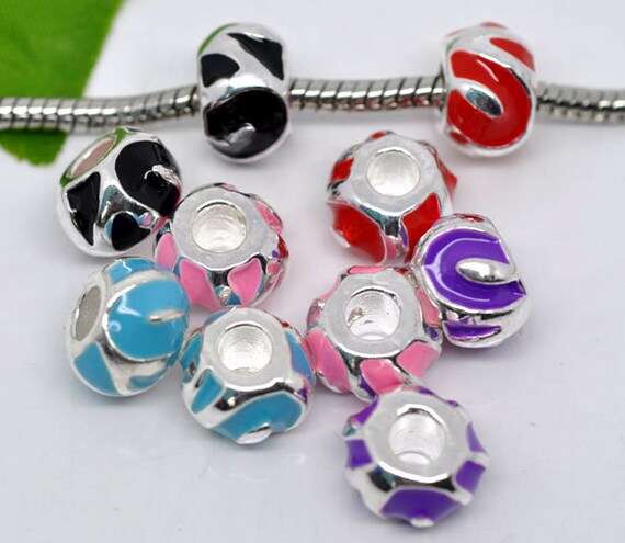 Wholesale 20pcs Symbol Silver Enamel European Bracelet Spacer Charm Beads D455 