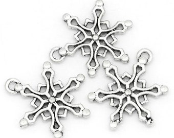 10 pièces Antique Silver Christmas Snowflake Charms, 19.5mm x 16mm (6/8 « x 5/8 »)