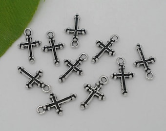 10 PCS Antique Silver Small Cross Charms, 15 x 9mm