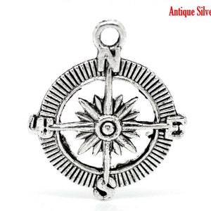 30 Pieces Antique Silver Compass Charms