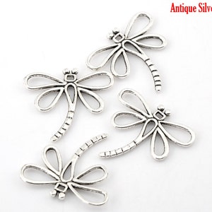 10 Pieces Antique Silver Dragonfly Charm Pendants