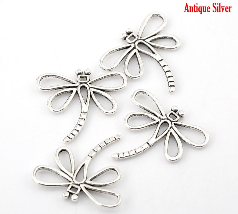 10 Pieces Antique Silver Dragonfly Charm Pendants