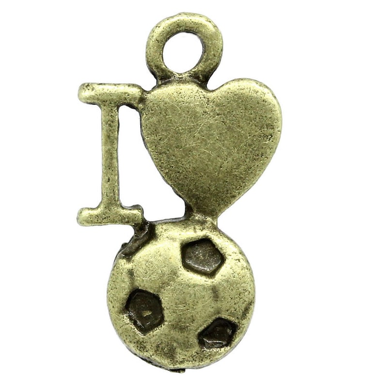 10 Pieces Antique Bronze I Love Soccer Charms
