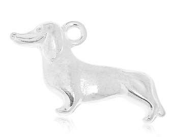 5 pieces Silver Plated Dachshund Dog Charms