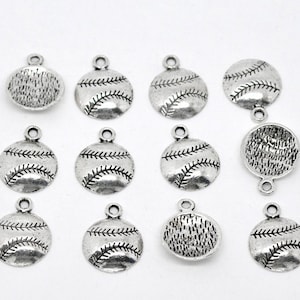 10 Pieces Antique Silver Baseball / Softball Charms image 1