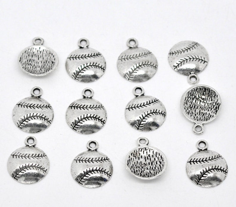 10 Pieces Antique Silver Baseball / Softball Charms image 1