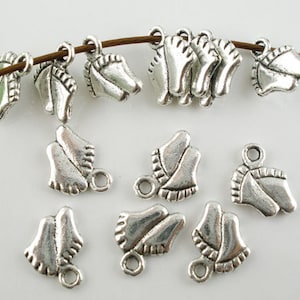 10 Pieces Antique Silver Feet Charms