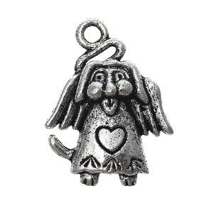 5 pieces Antique Silver Wing Heart Dog Angel Charms