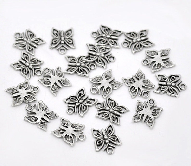 10 pieces Antique Silver Butterfly Charms image 1