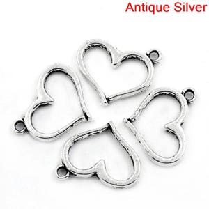 10 PCs Antique Silver Hollow Heart Charms, 16x12.5mm