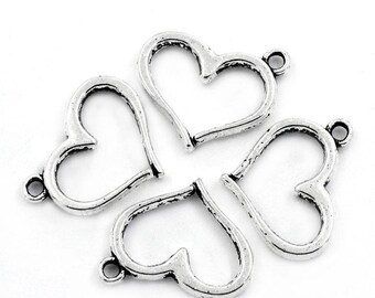 10 PCs Antique Silver Hollow Heart Charms, 16x12.5mm