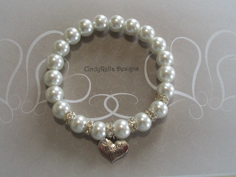 Pretty 10mm White Glass Pearl & Rhinestone Heart Wedding Charm | Etsy