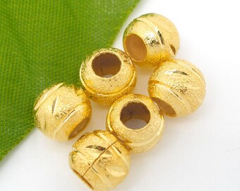 10 Pieces Pretty Gold Plated Carved Stardust European Spacer Beads 8mm Dia.(3/8")