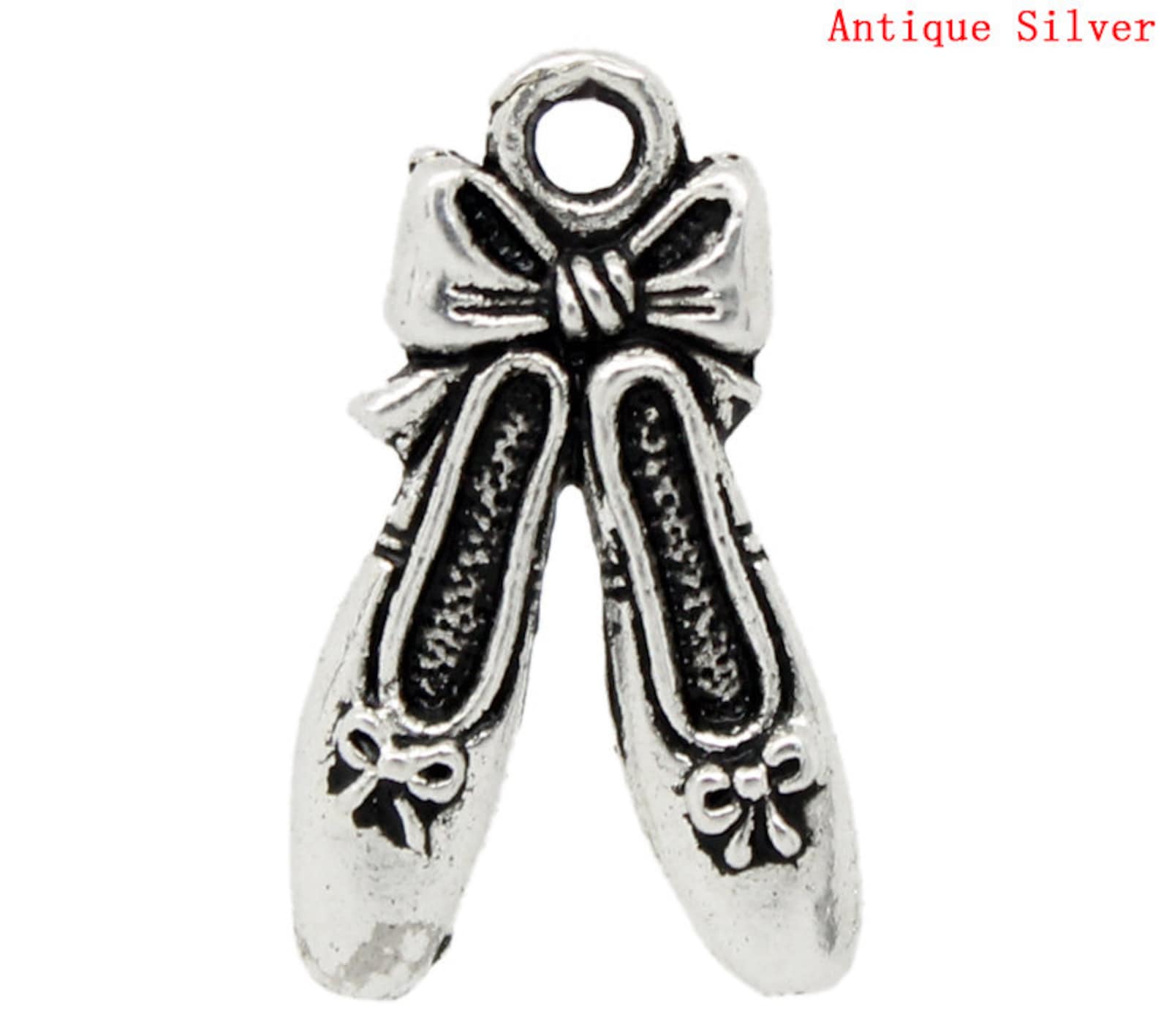 50 pieces antique silver ballet shoes charms