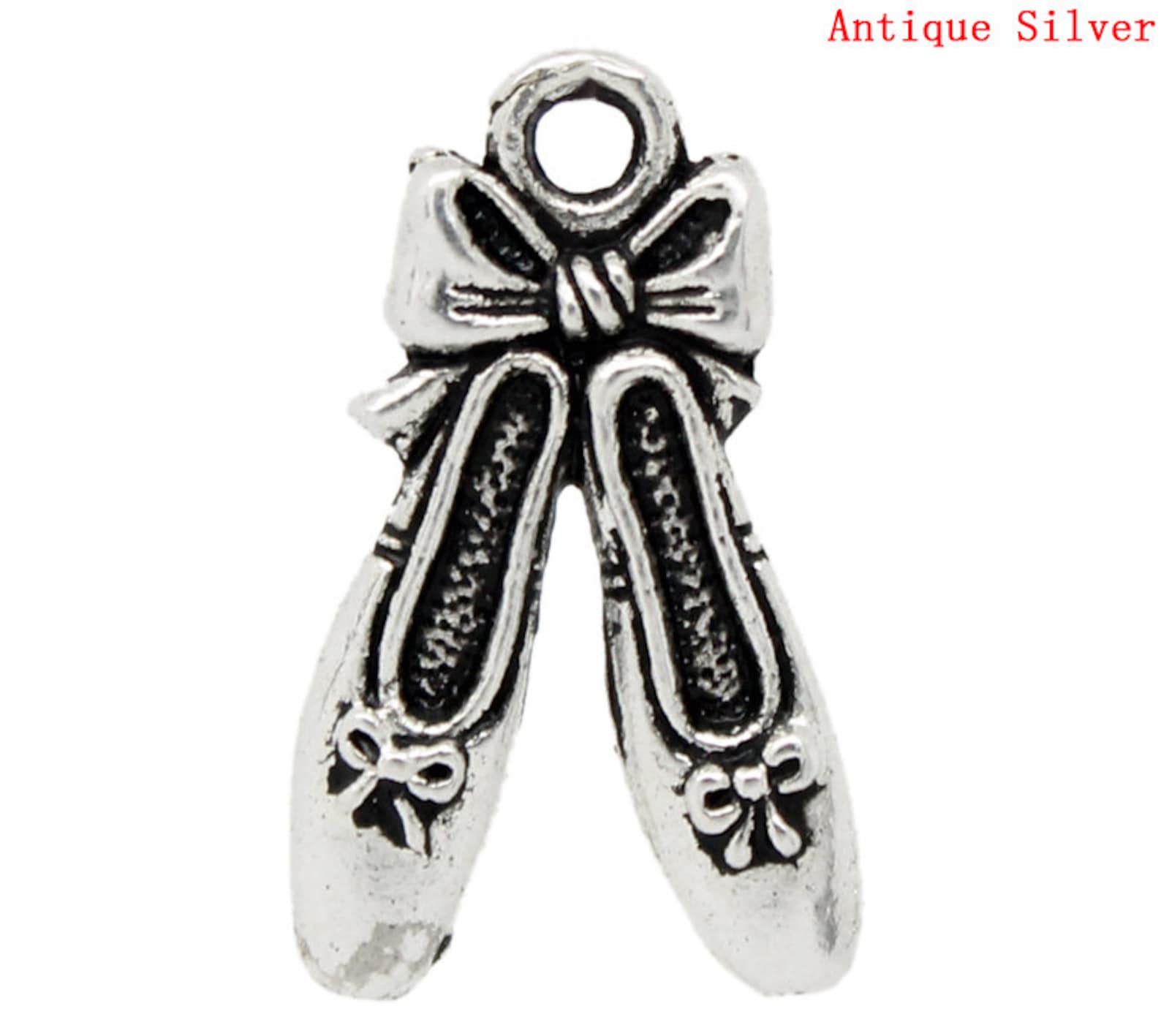 10 pieces antique silver ballet shoes charms