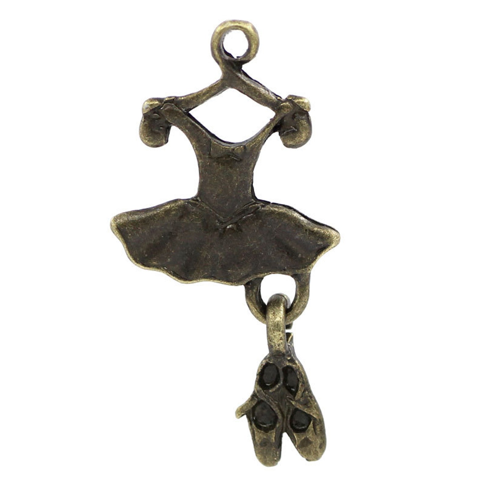 5 pieces antique bronze ballet dress & shoes charms