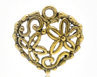 5 Pieces Gold Tone Flower Heart Charms