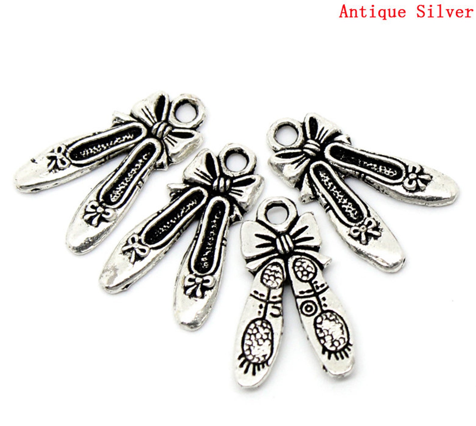 10 pieces antique silver ballet shoes charms