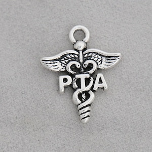 4 Pieces Antique Silver PTA (Physical Therapy Assistant) Caduceus Charms, 19mm( 7/8&quot;) x 23mm( 1&quot;)