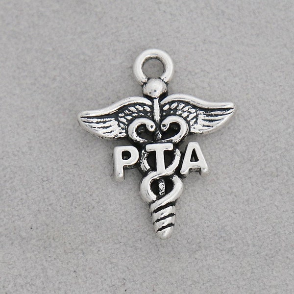 2 Pieces Antique Silver PTA (Physical Therapy Assistant) Caduceus Charms, 19mm( 7/8") x 23mm( 1")