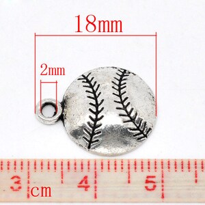 10 Pieces Antique Silver Baseball / Softball Charms image 3