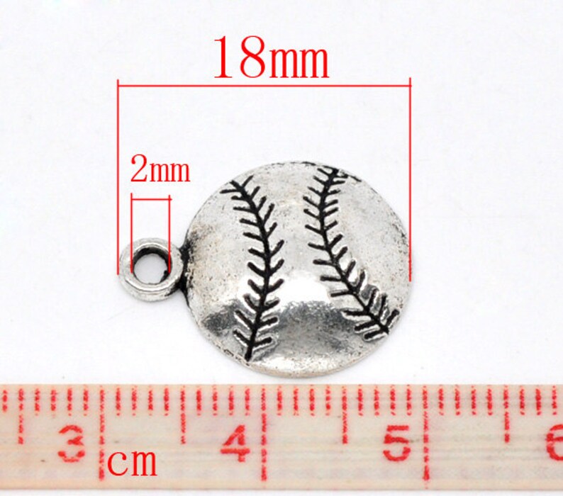 10 Pieces Antique Silver Baseball / Softball Charms image 3