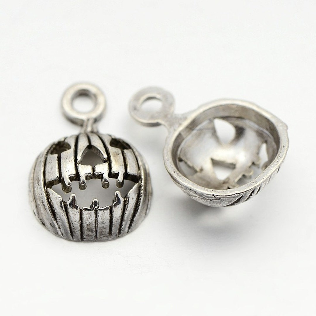 10 Pieces Antique Silver Halloween Pumpkin Jack O Lantern Charms - Etsy
