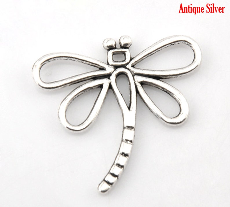 10 Pieces Antique Silver Dragonfly Charm Pendants