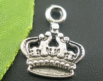 10 Pieces Antique Silver Crown Charms