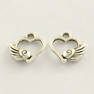 50 pieces Antique Silver Heart With Wing Charms