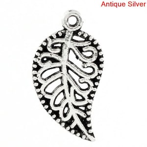 5 Pieces Antique Silver Hollow Leaf Charms
