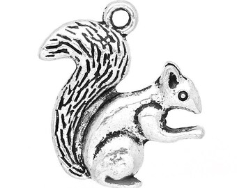 5 Pieces Antique Silver Squirrel Charms