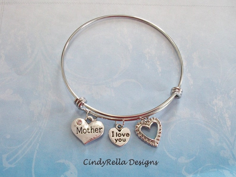 Pretty Mother Heart Stainless Steel Expandable Bangle Bracelet