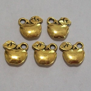 5 Pieces Antique Gold Apple Charms