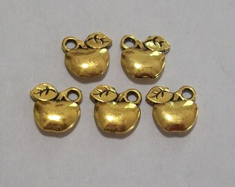 5 Pieces Antique Gold Apple Charms