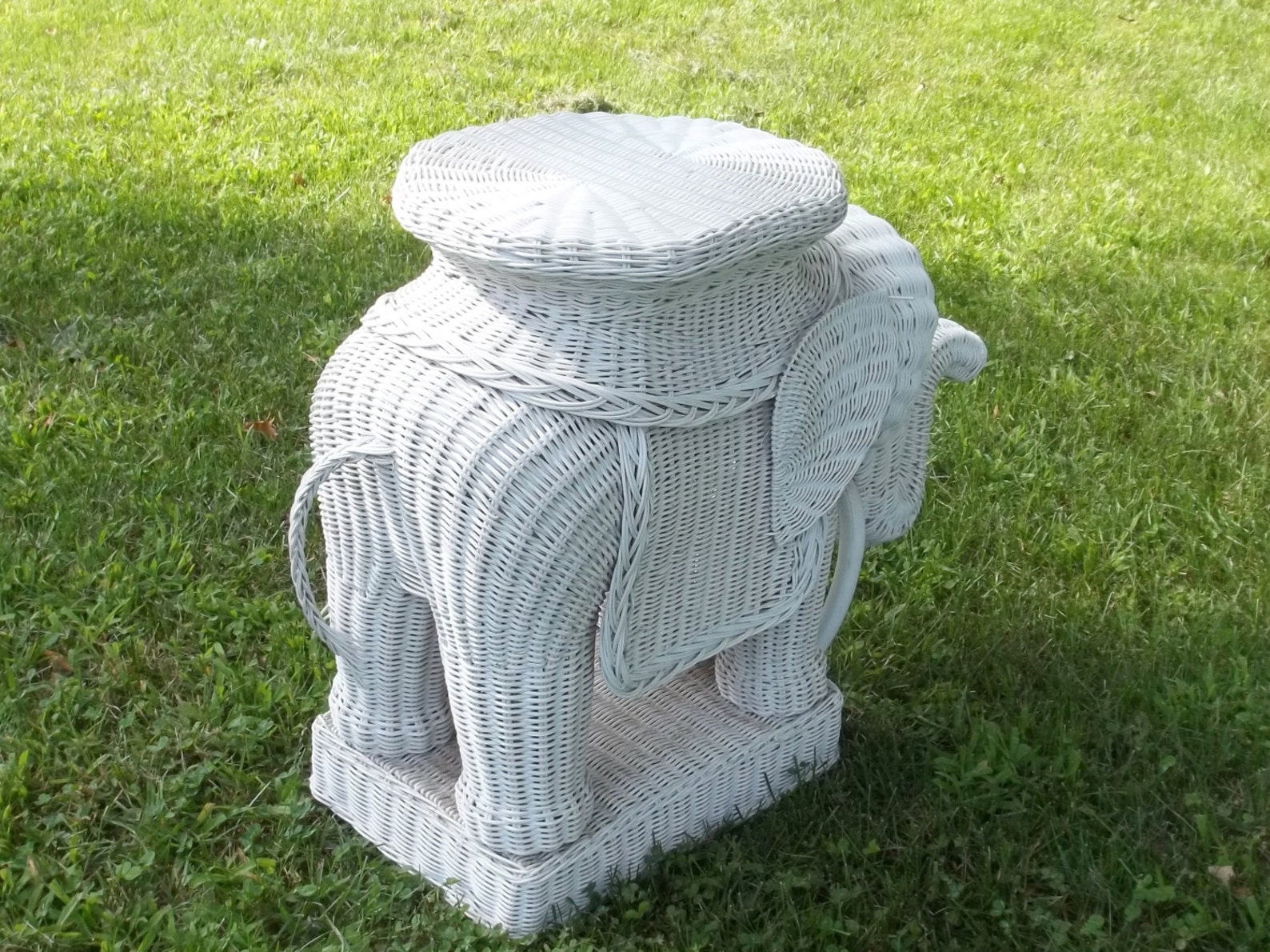 Vintage wicker elephant table white wicker end table rattan Etsy
