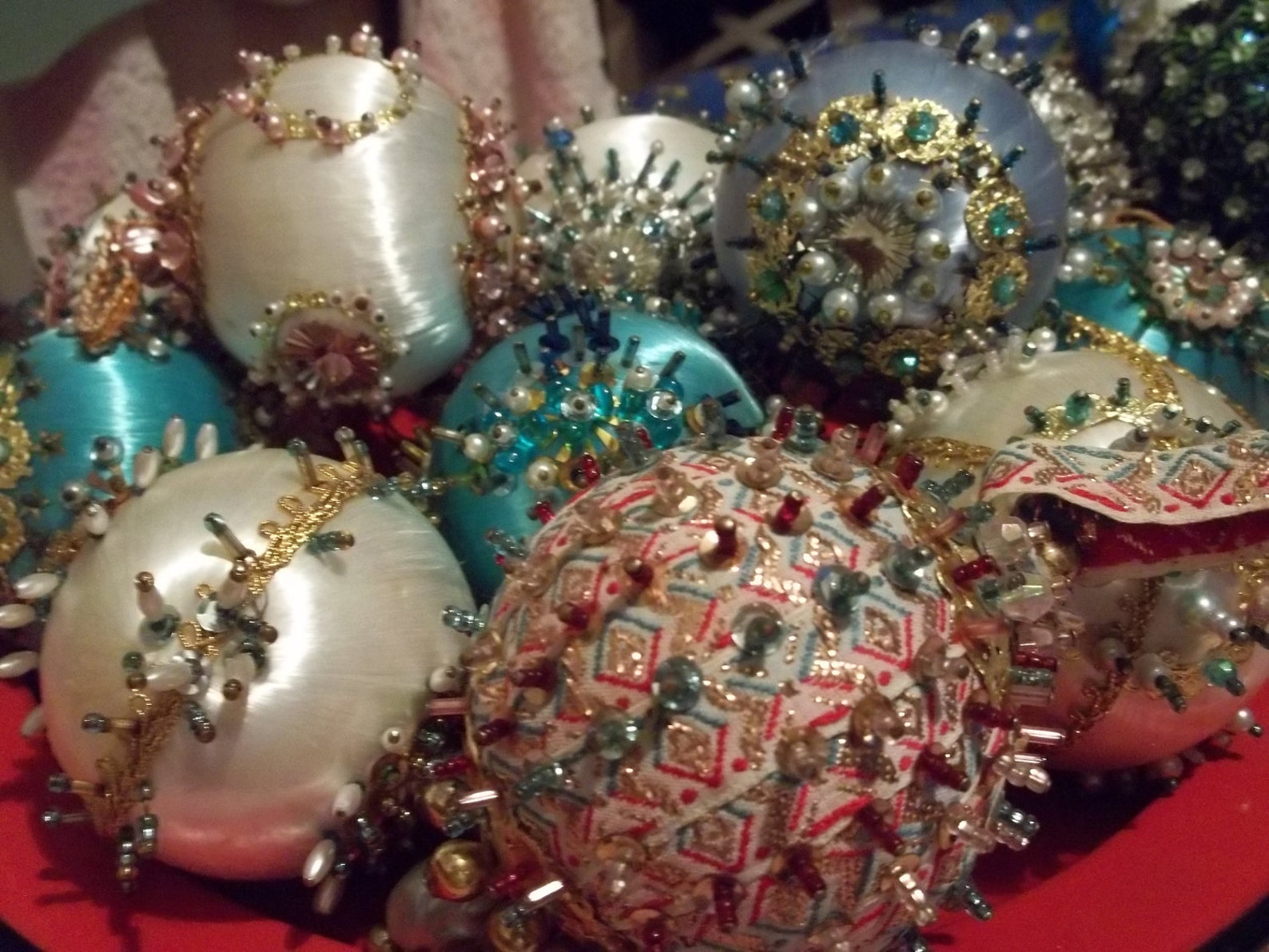 Vintage Christmas ornaments 12 total hand made with sequins Etsy