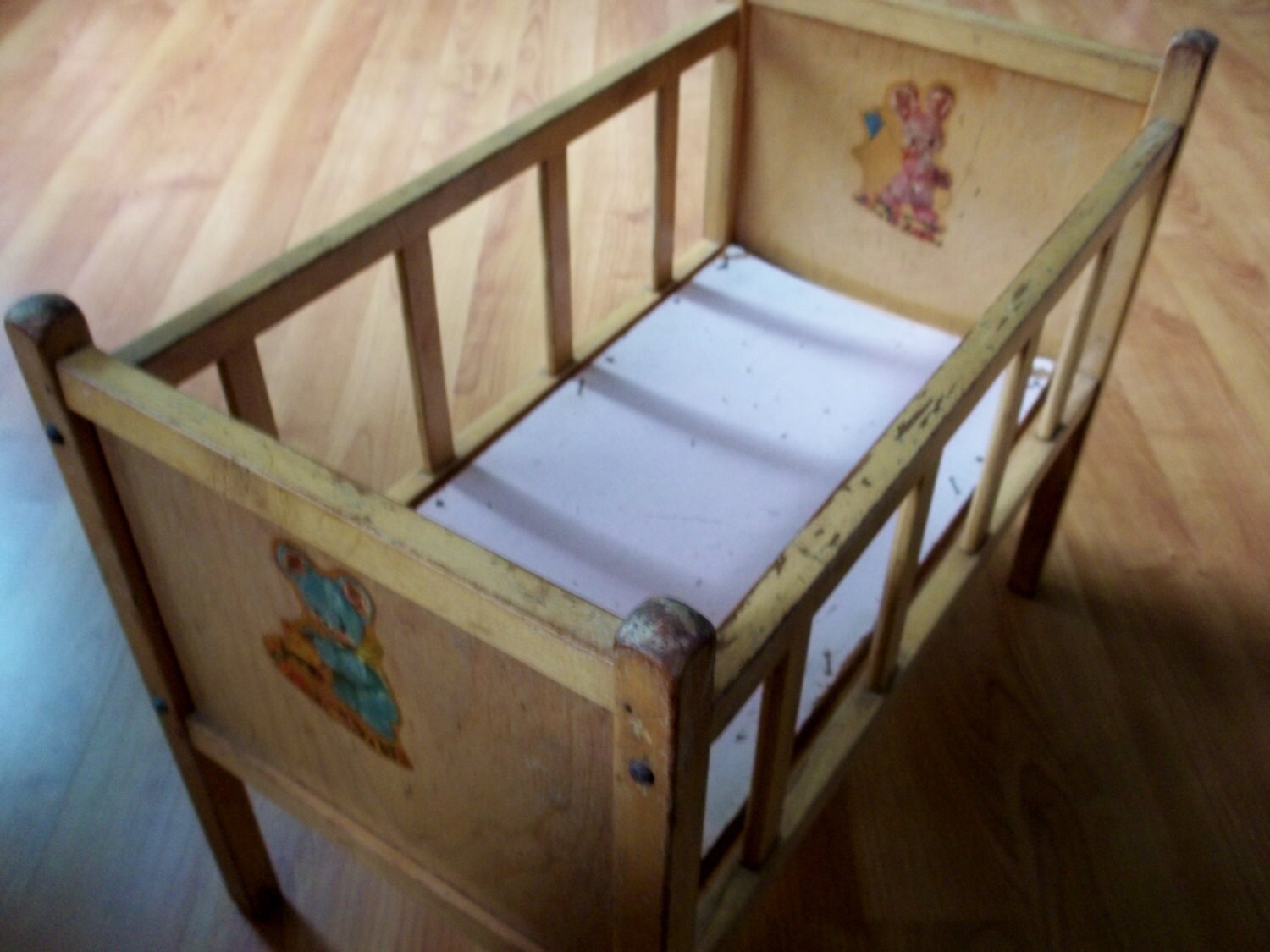 Vintage wood doll crib wooden doll bed with mid century Etsy