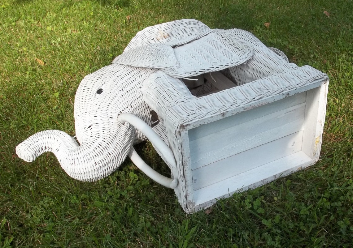 Vintage wicker elephant table white wicker end table rattan Etsy