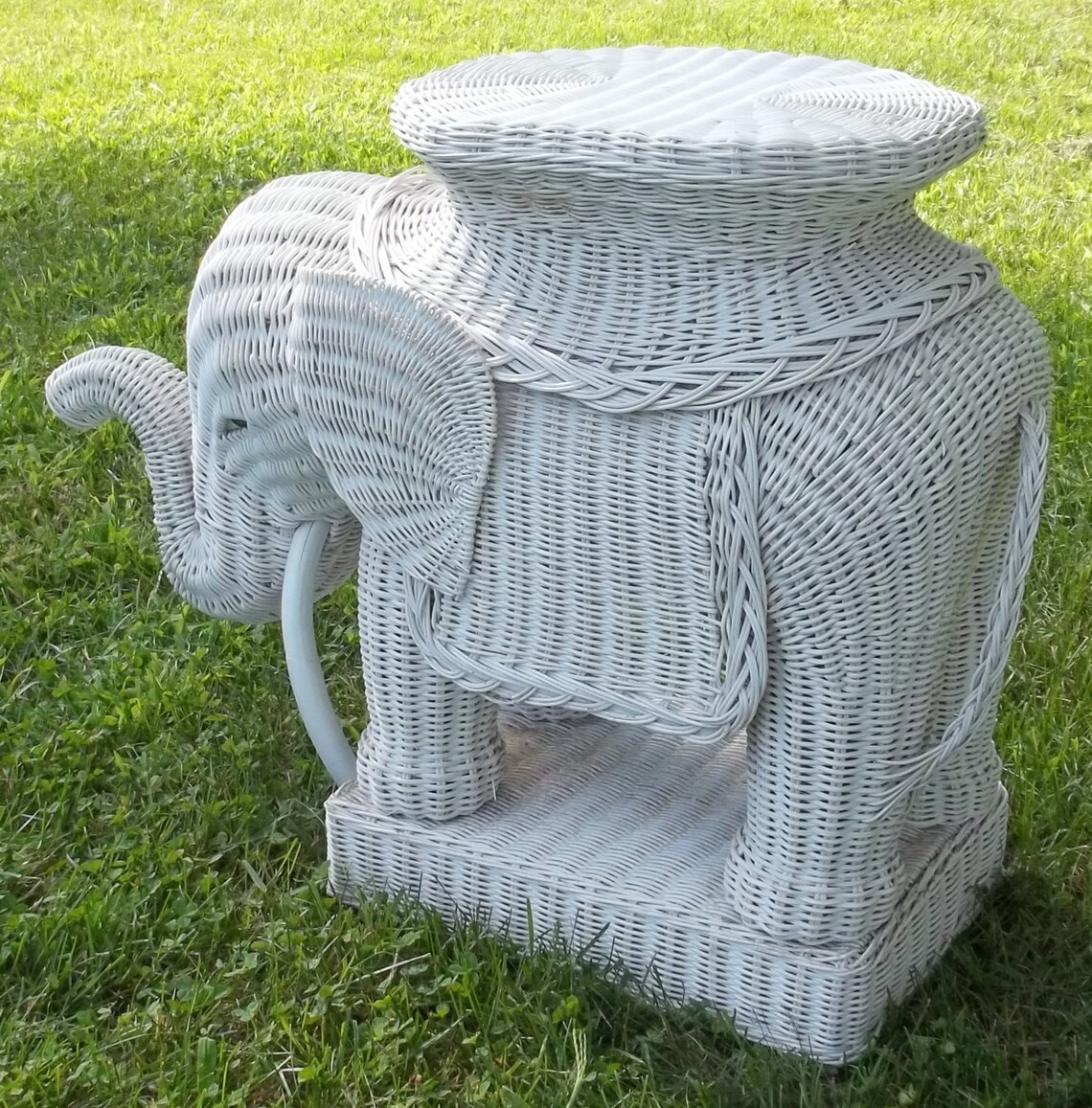 Vintage wicker elephant table white wicker end table rattan Etsy