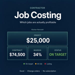 Contractor Job Costing Spreadsheet | Construction Profit Tracker | Change Order & Estimate vs Actual Excel