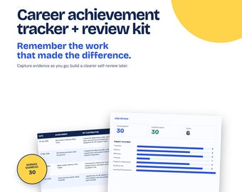 Career Achievement Tracker & Performance Review Kit | Excel Google Sheets Brag Book | Self Evaluation Template