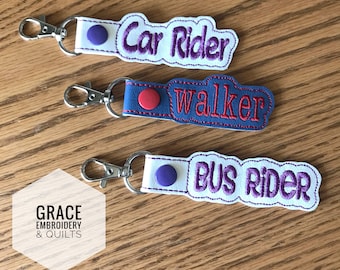 School transportation reminder, car rider, bus rider, walker key fob